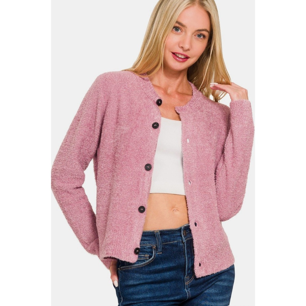 Zenana Button Down Long Sleeve Sweater Cardigan - Large